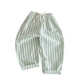 thumbnail image 2 of Mint Green Striped Pants for Kids Girls | Linen-Blend Cropped Capris with Elastic Waist & Drawstring | Relaxed Fit Play Outfits for Summer,Size 0 Month, 2 of 5