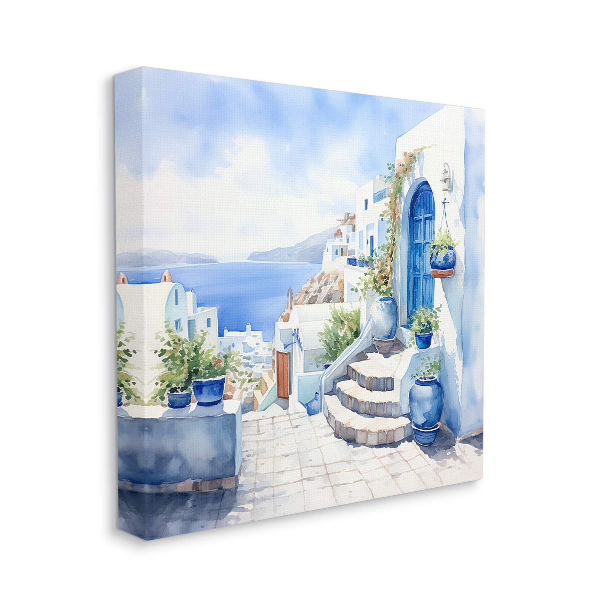 Stupell Industries Santorini Terrace View Travel & Places Painting Gallery Wrapped Canvas Art Print Wall Art, 36 x 36