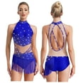 thumbnail image 5 of inlzdz Women's Ballroom Latin Leotards Glitter Rumba Salsa Dance Dress Tassels Fringed Bodysuit Royal Blue XXL, 5 of 6