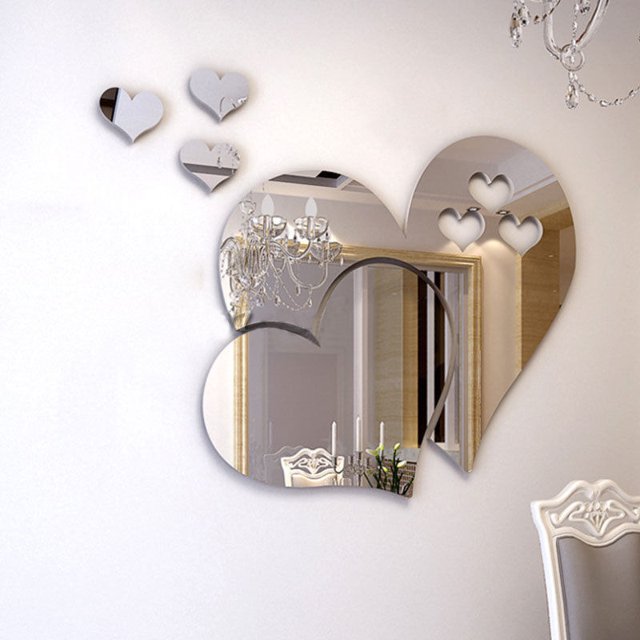 3D DIY Mirror Heart Shape Cute se puede fijar directamente a la pared Eccomum Pegatinas de pared