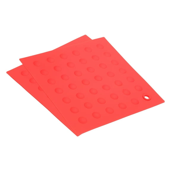 Unique Bargains Silicone Trivet Mats 2pcs, Square Dots Hot Pan Pads Dish Drying Mat for Kitchen Counter Table  Red
