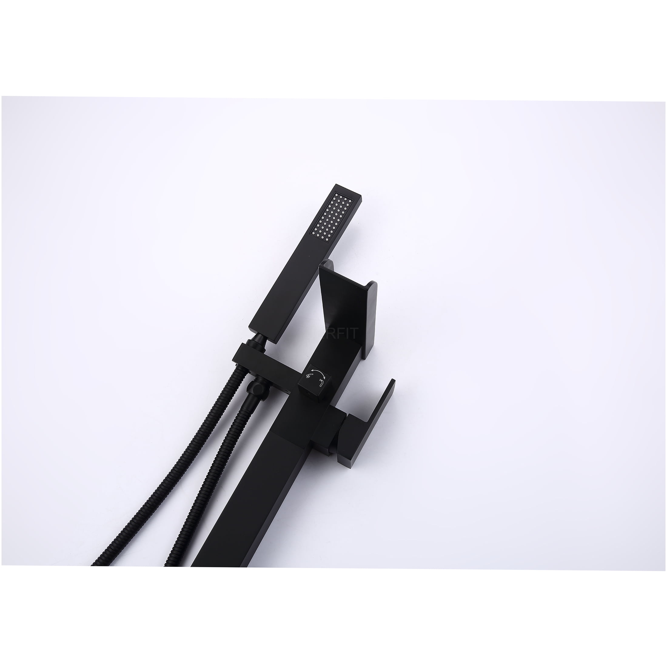 JERFIT Matte Black Freestanding Tub Filler with Hand Shower, Single Handle Floor Mount Waterfall Bathtub Faucet