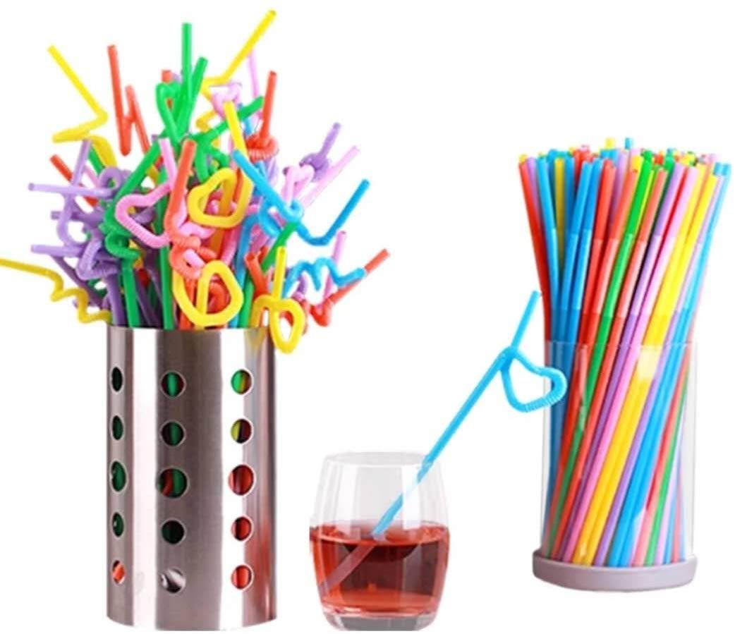 Flexible Plastic Drinking Straws, Extra Long Disposable Party Fancy