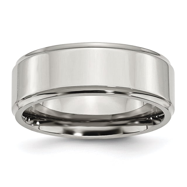 Stainless Steel 8mm Ridged Edge Ring Man Wedding Classic Flat W/edge For Dad Mens For Him