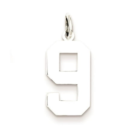Medium Polished Number 9 Charm Pendant 925 Sterling Silver