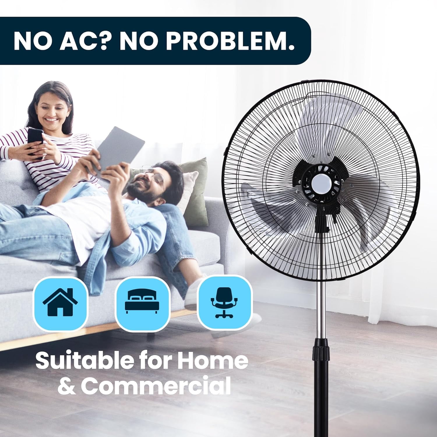 PAMI 18 Inch High-Velocity Oscillating Pedestal Fan Stand Up Cooling Fan with 3 Speeds Adjustable Height for Bedroom Home, Black