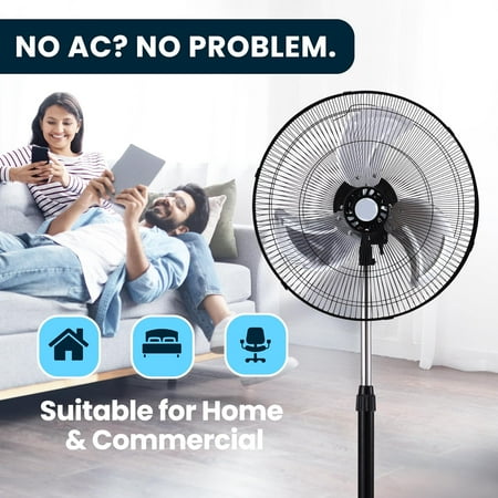 PAMI 18 Oscillating Pedestal Fan with Adjustable Height & 3 Speed Settings, High-Velocity Stand Fan for Home & Bedroom, Black