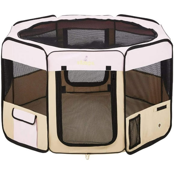 Zampa Portable Foldable Pet playpen Exercise Pen Kennel + Carrying Case For Larges Dogs Small Puppies/Cats | Indoor/Outdoor Use | Water resistant