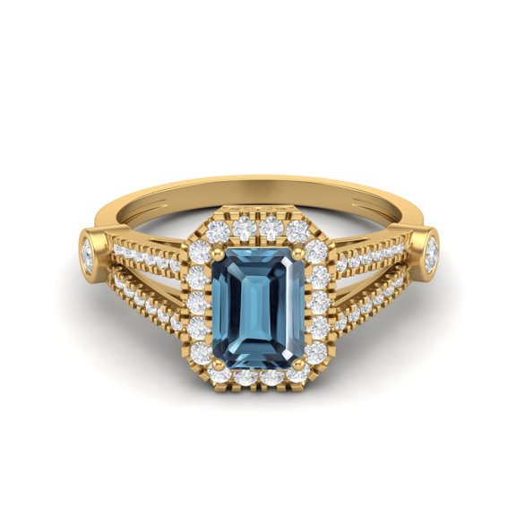 925 Sterling Silver Gold Vermeil 9X7mm Cushion London Blue Topaz 925 Sterling Silver Solitaire Split Shank Valentines Day Gifts Ring