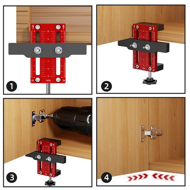 Outil De Positionnement Réglable 10-60 Mm – Pour Porte D'armoire, Alu Rouge/noir