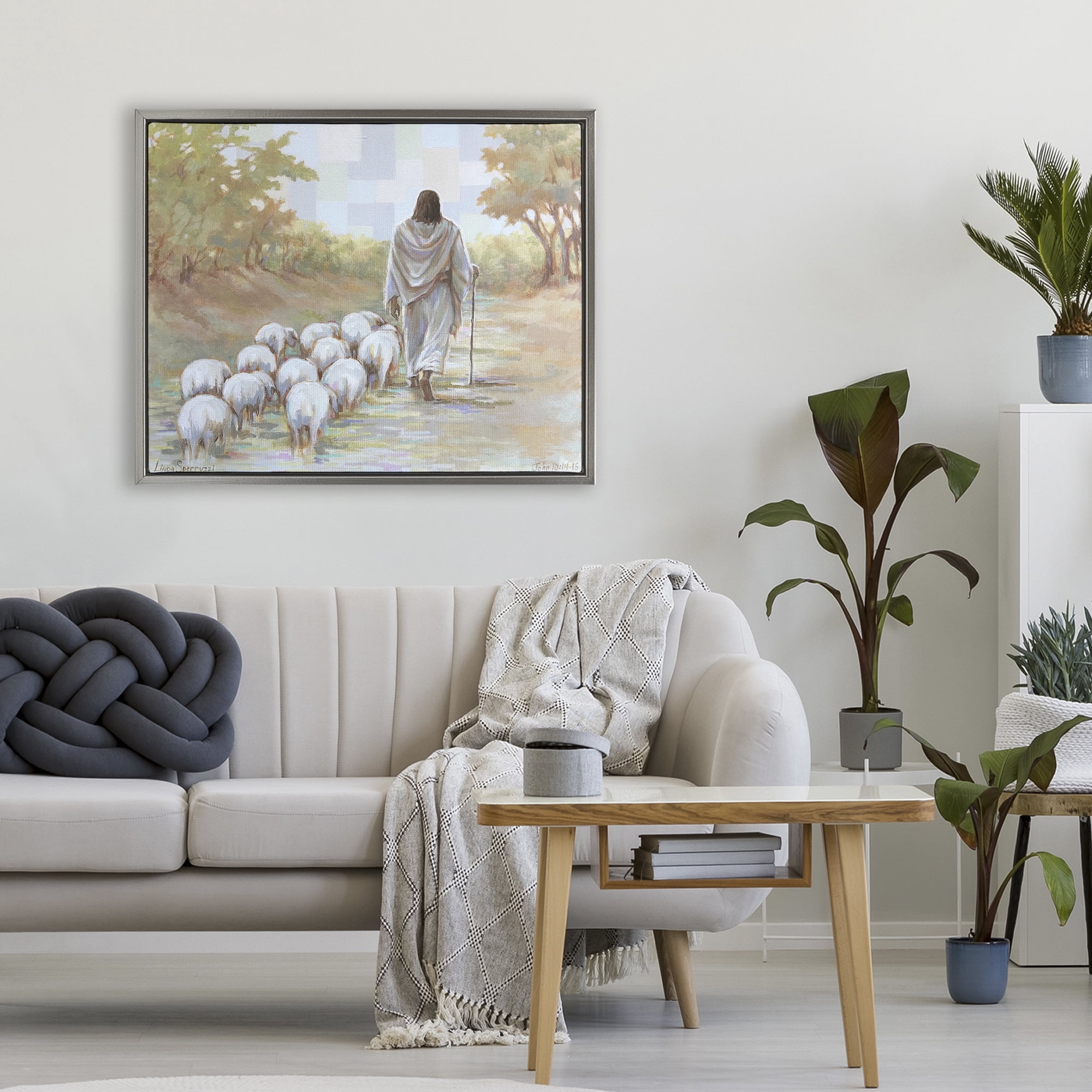 Stupell Industries Lead On Good Shepherd Gray Framed Floater Canvas Wall Art, design by Linda Sperruzzi