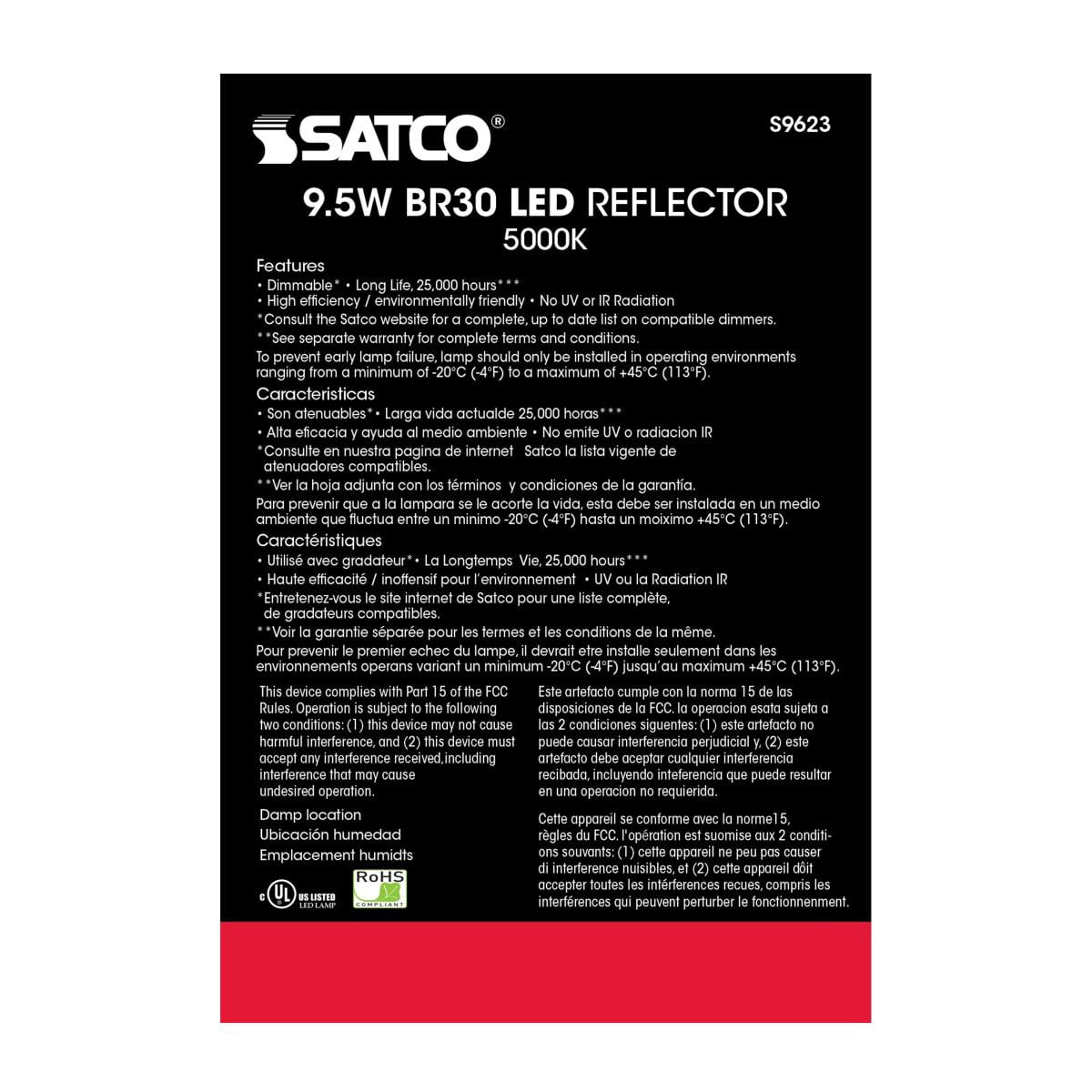 9.5W - BR30 LED - 105 deg. Beam Angle - 5000K - Medium base - 120V - Dimmable - 6-PACK