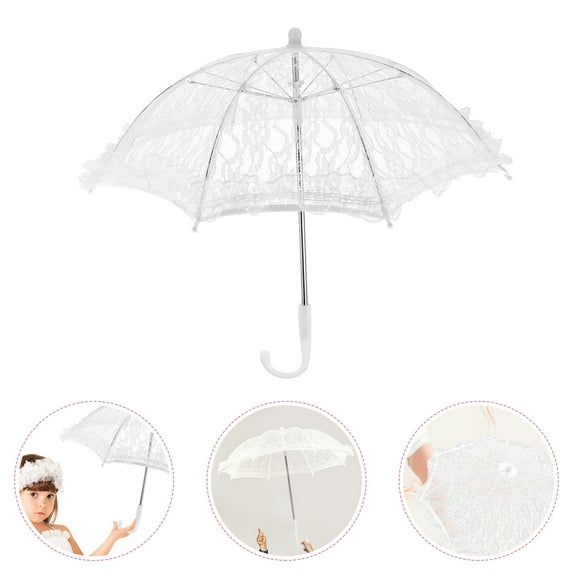 ELAYARD Vintage White Lace Parasol for Wedding Decoration Photo Prop and Costume Accessory
