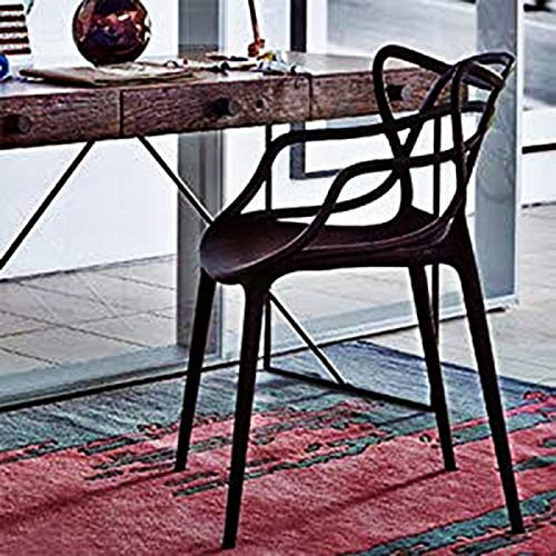 2xhome Set of 2 Modern Contemporary Designer Dining Chairs Molded Plastic Indoor Outdoor Patio Elbow Chairs, Black