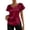 Wine, variant on Side Drawstring Ruched Glossy Satin Top V Neck Flutter Short Sleeve Slim Curved Hem Elegant for Women Spring Summer Office Party Wear S-XXL