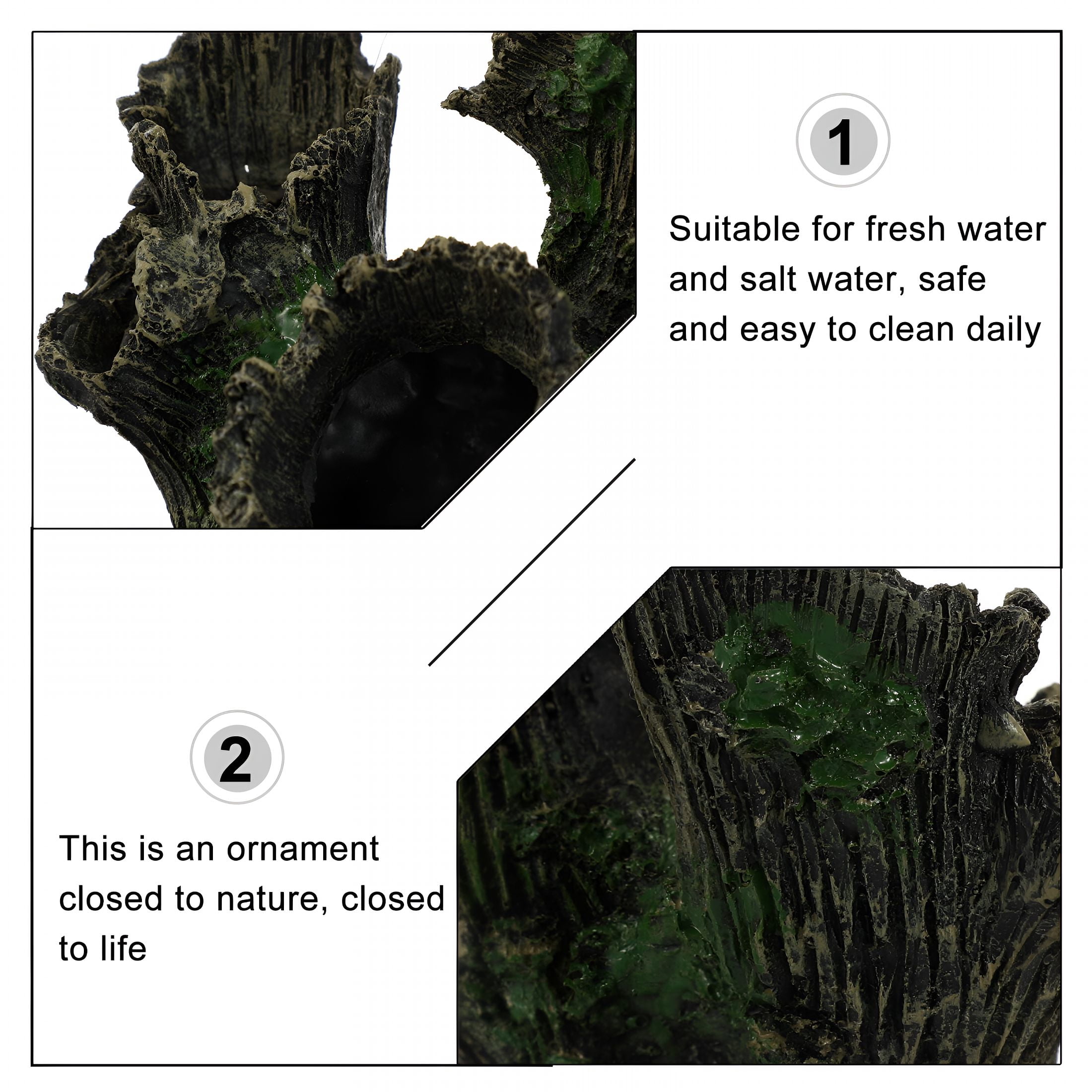 XIBUFE Tank Ornament Resin Wood Tree Stump Aquarium Decor Driftwood Betta Log Hollow Tree Hole Landscape Decor for Freshwater Betta Cichlid Reptile