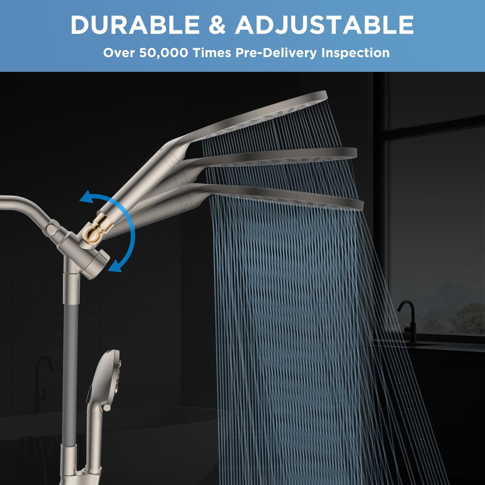 Dual Filtered Rain Shower Head Combo  High Handheld With Adjustable Bar - Rainfall And Showerhead Filter For Hard Water Removes Chlorine(brushed Nickel)
