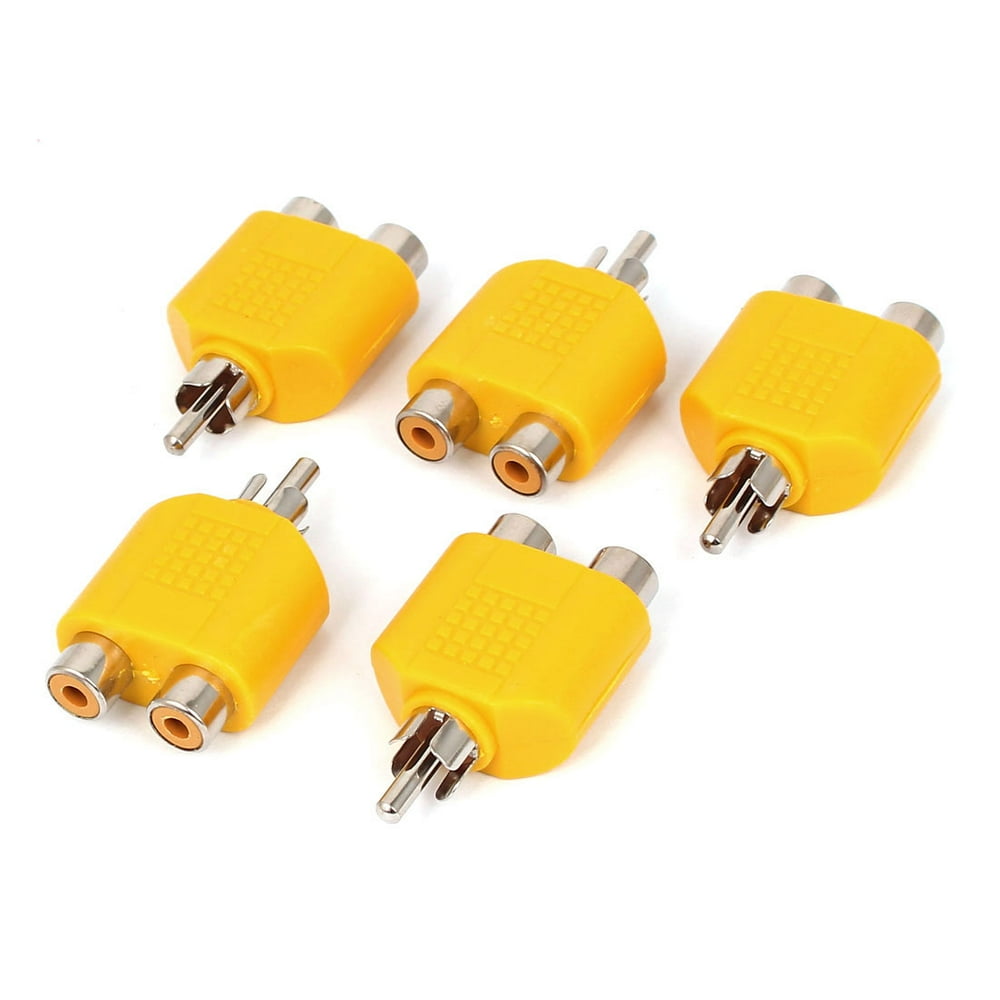 Yellow RCA Y Splitter Male to 2 Female M/F Stereo Audio Video Connector