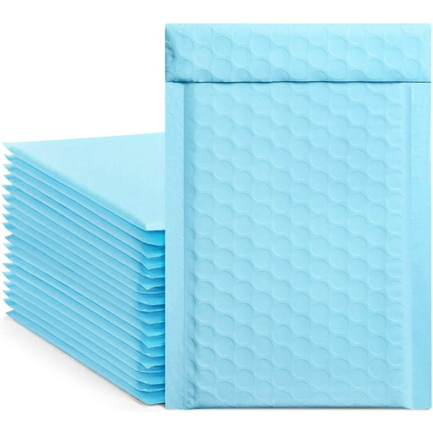 Metronic 6x10 inch 50pcs Poly Bubble Mailers Self Seal Padded Envelopes  Waterproof Envelopes #0 Bubble Lined Poly Mailer Light Blue