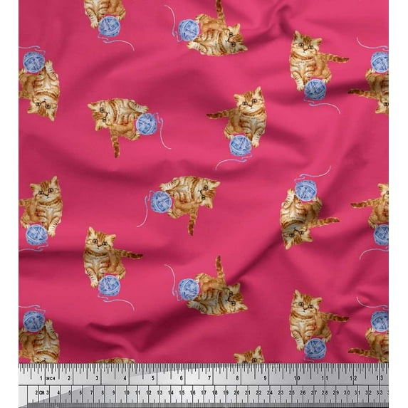 Soimoi Cotton Poplin Fabric Wool & Cat Animal Print Fabric by the Yard 56 Inch Wide