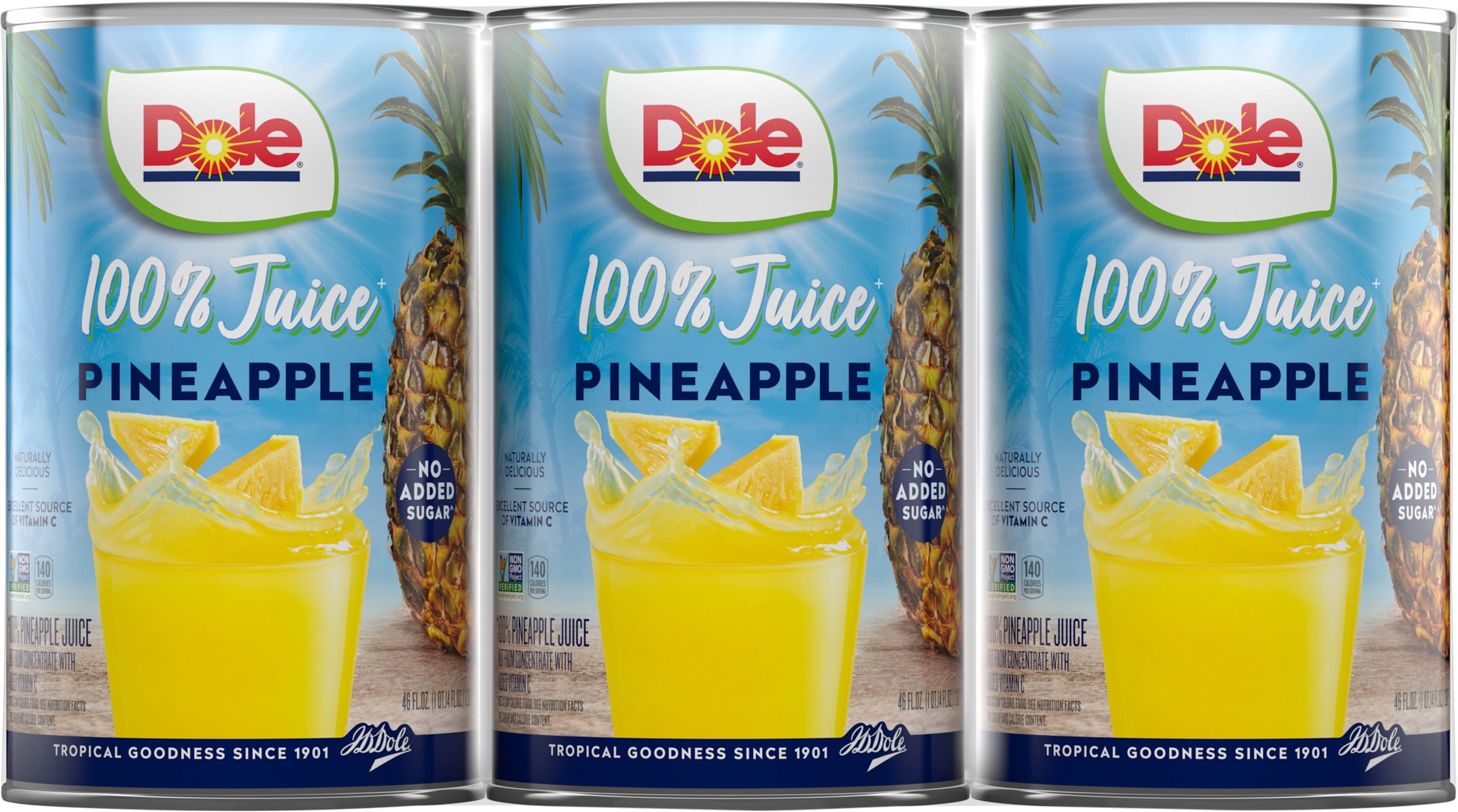 (2 pack) (3 Cans) Dole All Natural 100% Pineapple Juice, 46 fl oz Can