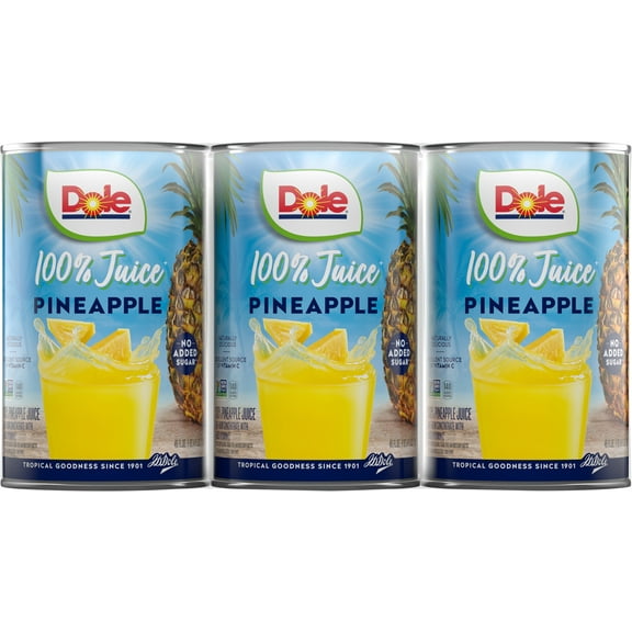 (3 Cans) Dole All Natural 100% Pineapple Juice, 46 fl oz Can