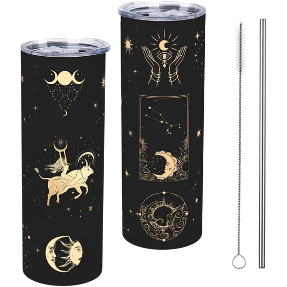 Taurus Constellation Tumbler Zodiac Coffee Mugs Stainless Steel Insulated Mug with Lid Straw Car Cup for Men Women Astrology Fans Birthday Gifts 20 Oz