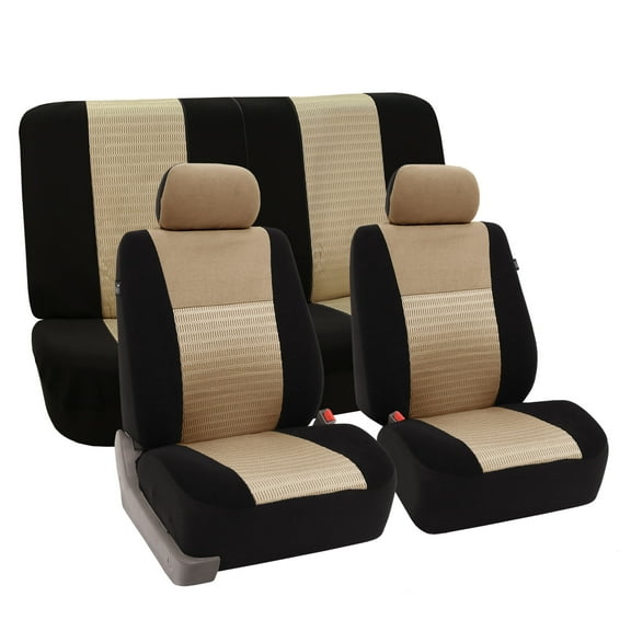 FH Group Trendy Elegence Airbag Compatible and Split Bench Seat Covers, Full Set, Beige and Black