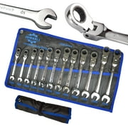 Flex-Head Ratcheting Wrench Set 12 pcs, Metric, 8-19mm, Cr-V Combination Wrench Sets, 72 Teeth Wrenches Set with Carrying Bag