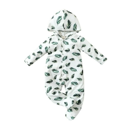 

MERSARIPHY Baby’s Leaves Print Button down Hooded Long Sleeve Footed Jumpsuit