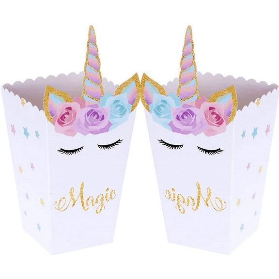 12 PCS Magical Unicorn Party Favor Boxes Unicorn Party Popcorn Treat Boxes Candy Cookie Containers for Baby Shower or Birthday Party Favor Supplies Decorations
