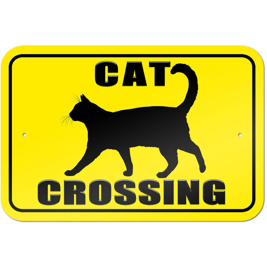 Cat Crossing Funny Metal Aluminum Novelty Sign