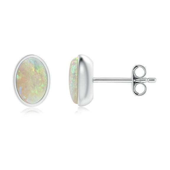 ANGARA Natural Bezel Set Oval Opal Solitaire Stud Earrings in 925 Sterling Silver for Women (Size-6x4mm) | October Birthstone, Birthday, Anniversary, Jewelry Gift for Women | Natural Opal Earrings