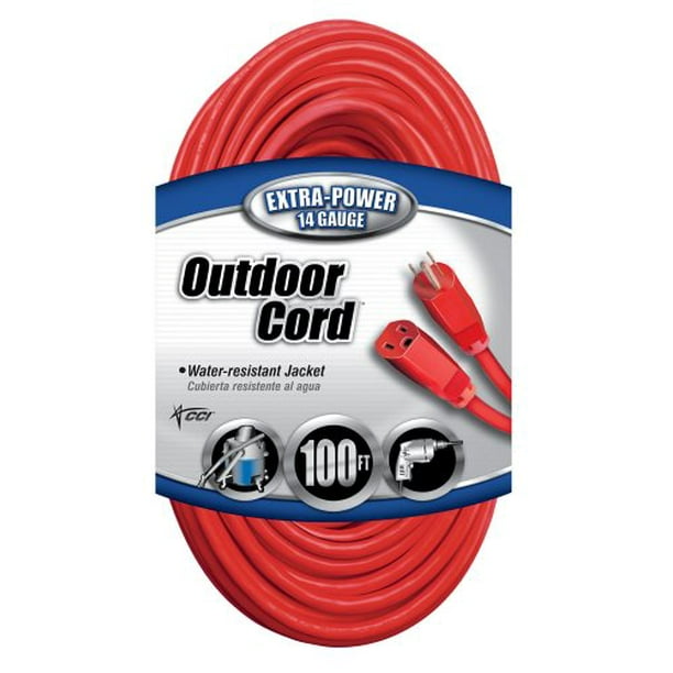Vinyl Outdoor Extension Cord, 100ft, 13 Amp, Red