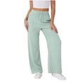 thumbnail image 3 of Jaunzuar Summer Pants for Women Straight Leg Elastic Waist Drawstring Pants Loose Versatile Casual Pants with Pockets L, 3 of 7
