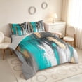 thumbnail image 2 of Manfei Abstract Brushstroke Twin Bedding, Teal Black Gold Ombre Bedding Comforter Set, Gray Reversible 7pcs, 2 of 6