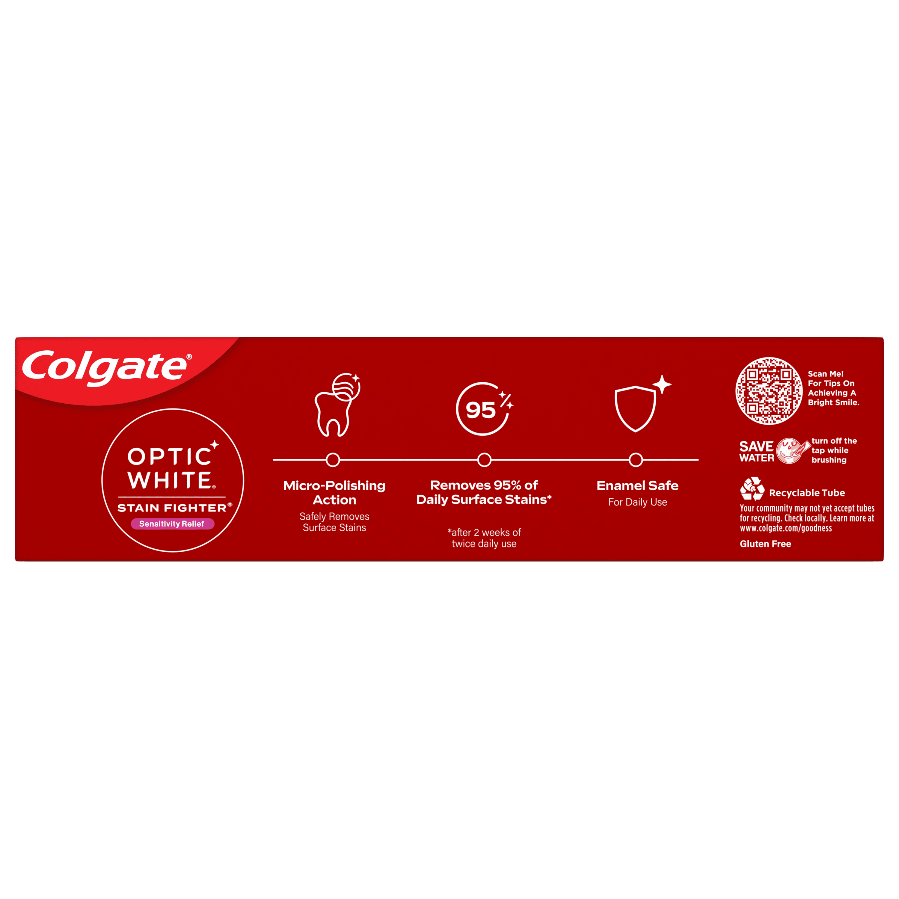 Colgate Optic White Stain Fighter Sensitivity Relief Whitening Toothpaste, Clean Mint, 6 oz Tube