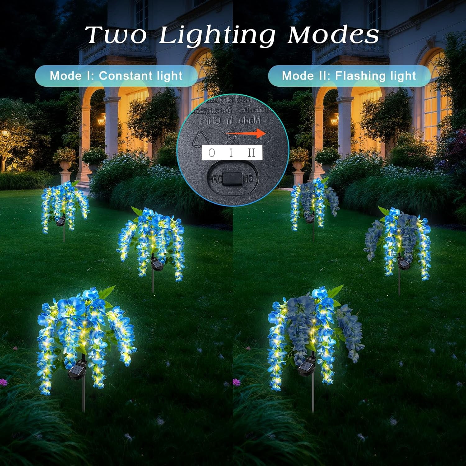 Ninonly Solar Garden Lights, 2-Pack Solar Pathway Lights, 2 Lighting Modes, Solar Wisteria Flower Lights Outdoor, Waterproof, for Landscape, Courtyard, and Lawn Decor