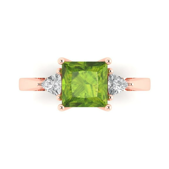 Three-Stone Engagement Ring for Women - 2.32ct Natural Peridot in 14K Rose Gold Promise Ring