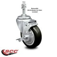 thumbnail image 2 of 4 Inch Black Polyurethane Wheel Swivel 10mm Threaded Stem Caster with Brake, 2 of 2