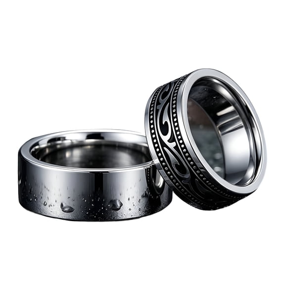 DESIGNICE 12Pcs Stainless Steel Signet Rings for Men | Silver Square Thumb Chunky Thin Band High Polished Men Spinning Biker Band Rings Set 7 13