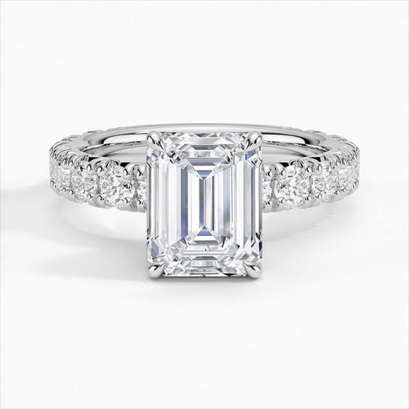 Dash Jewel Excellent 1.95 Ct Emerald Cut Lab Created Simulated Diamond Ring - Dainty Engagement Wedding Diamond Ring - 14K White Gold Plated Rings For Her - Solitaire Twisted Wedding Women's Rings
