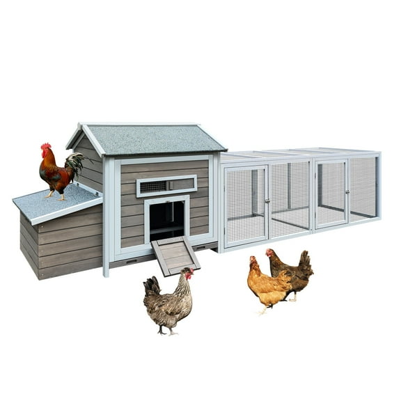 118" Wooden Chicken Coop Outdoor Hen House with Free-Range Doors, Nesting Box, Leakproof Tray, Large Poultry Cage for Hens & Chickens