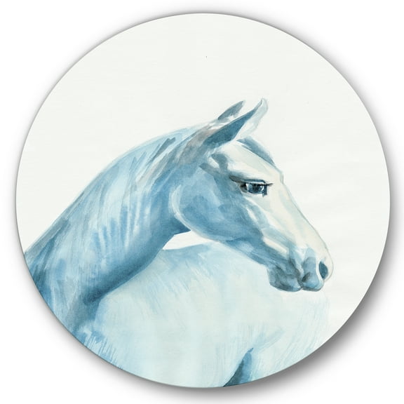 Designart 'Close Up Portrait Of A Light Blue Horse' Farmhouse Circle Metal Wall Art 36x36 - Disc of 36