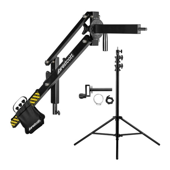 Westcott Easy Boom Arm for Consistent Light Positioning and 360-Degree Rotation (Black) Bundle with Air Cushioned Heavy-Duty Light Stand (8 Feet) (2 Items)