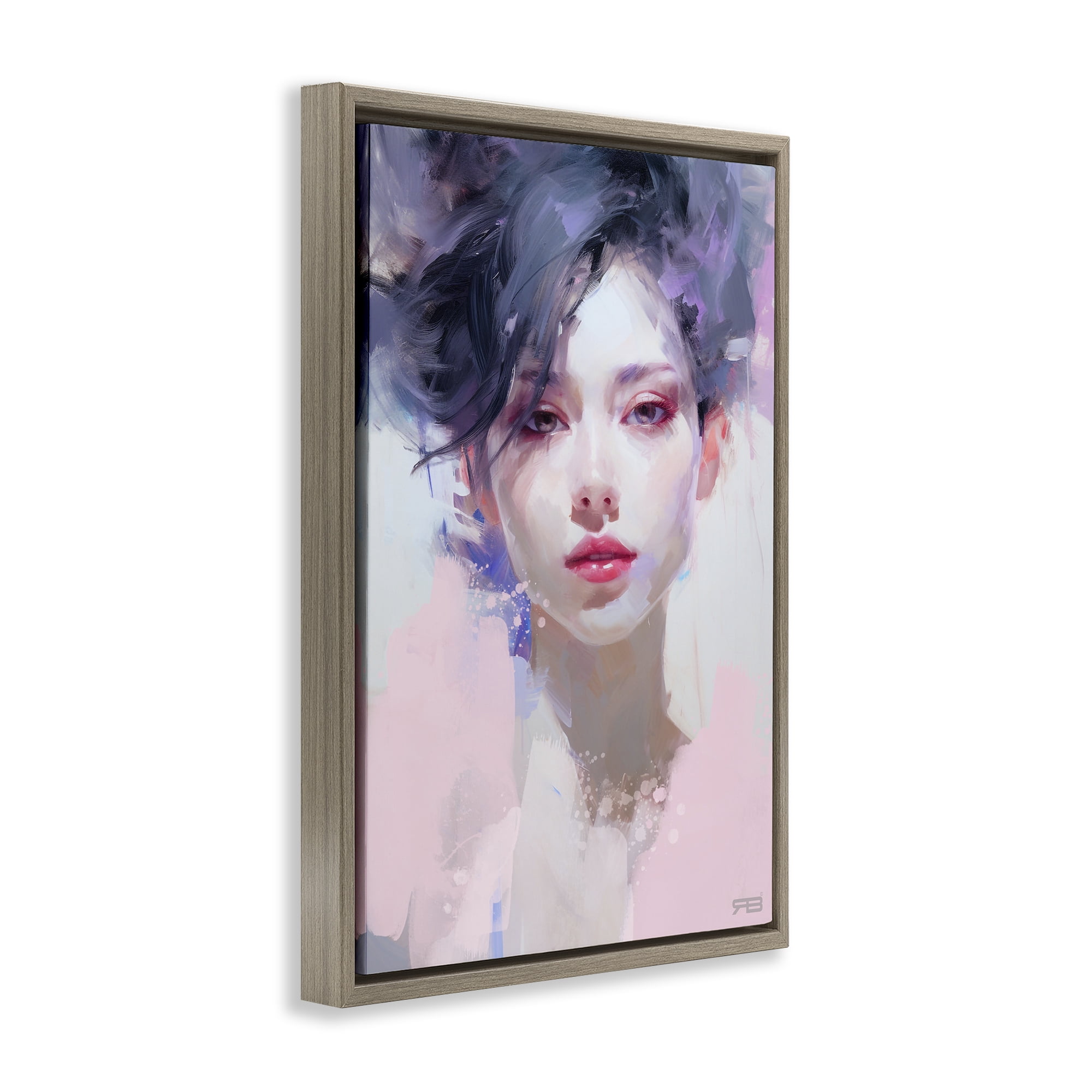 Stupell Industries Purple Haired Woman Novelty Painting Brown Floater Framed Art Print Wall Art, 17 x 25
