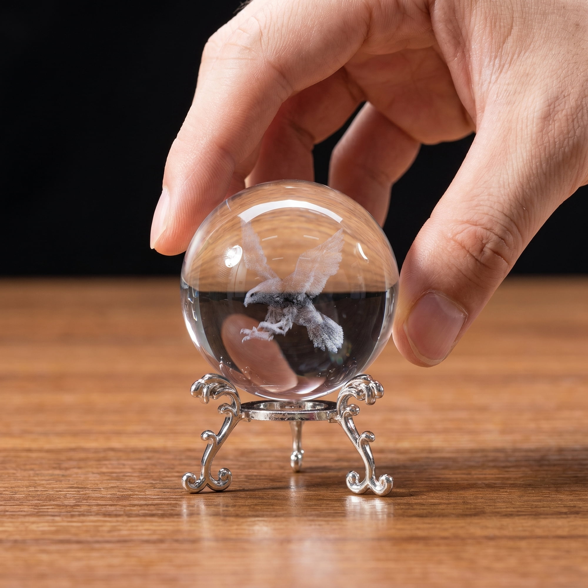 Unique Bargains Crystal Ball Figurine 3D Glass Paperweight with Base Clear Style J