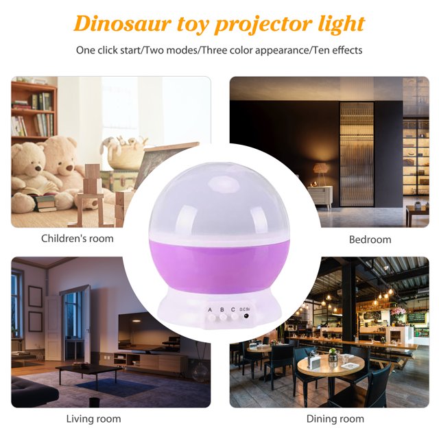 Proyector De Luz Nocturna De Dinosaurio Proyector de dinosaurio Luz nocturna 16 colores Control táctil de rotación 360 (púrpura)