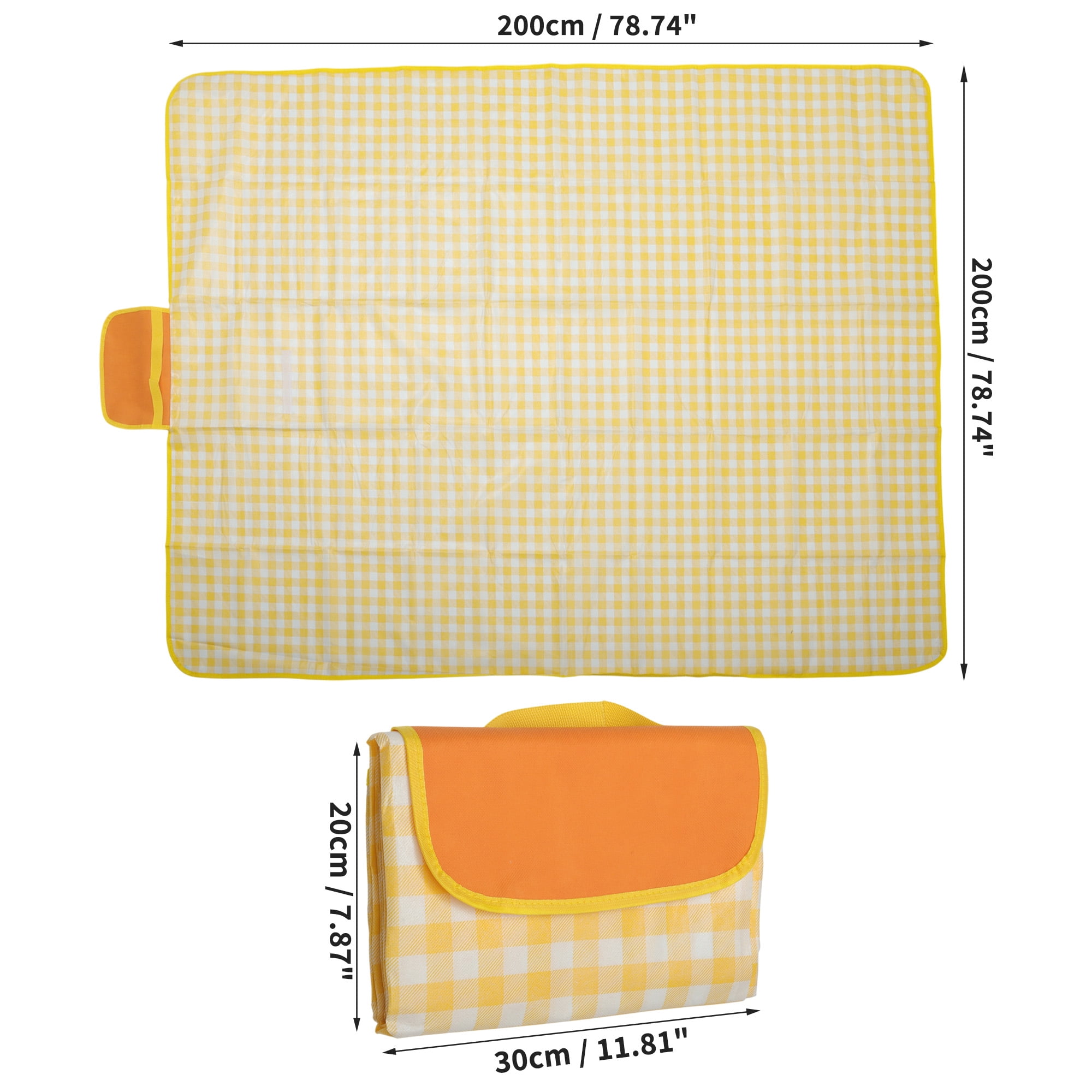 Unique Bargains Picnic Blanket Beach Mat Lightweight with Handle Yellow White 200x200cm