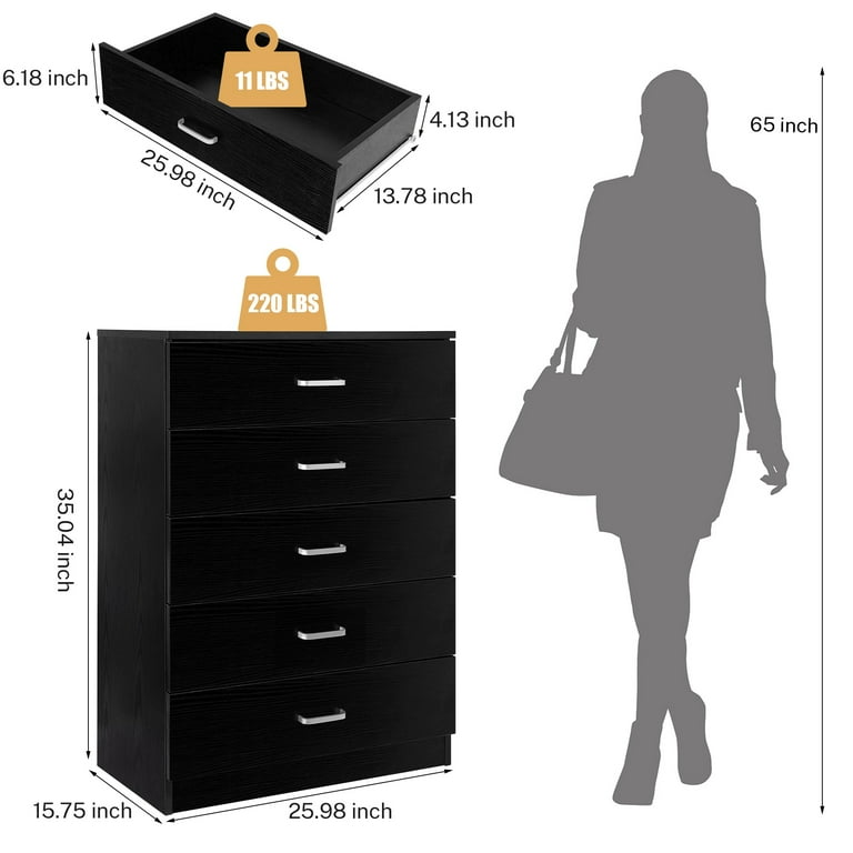 Black 5 Drawer Chest Z-195-05 Kith Furniture 195-05 | AFW.com